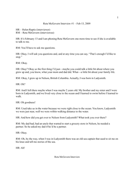 Reta Mcgovern Interview #1 – Feb 13, 2009