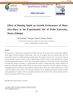 Effect of Planting Depth on Growth Performance of Maize (Zea-Mays) at the Experimental Site of Wollo University, Dessie, Ethiopia