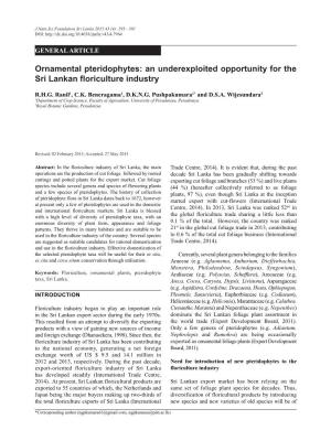 Ornamental Pteridophytes: an Underexploited Opportunity for the Sri Lankan Floriculture Industry