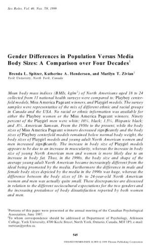 Gender Differences in Population Versus Media Body Sizes: a Comparison Over Four Decades1