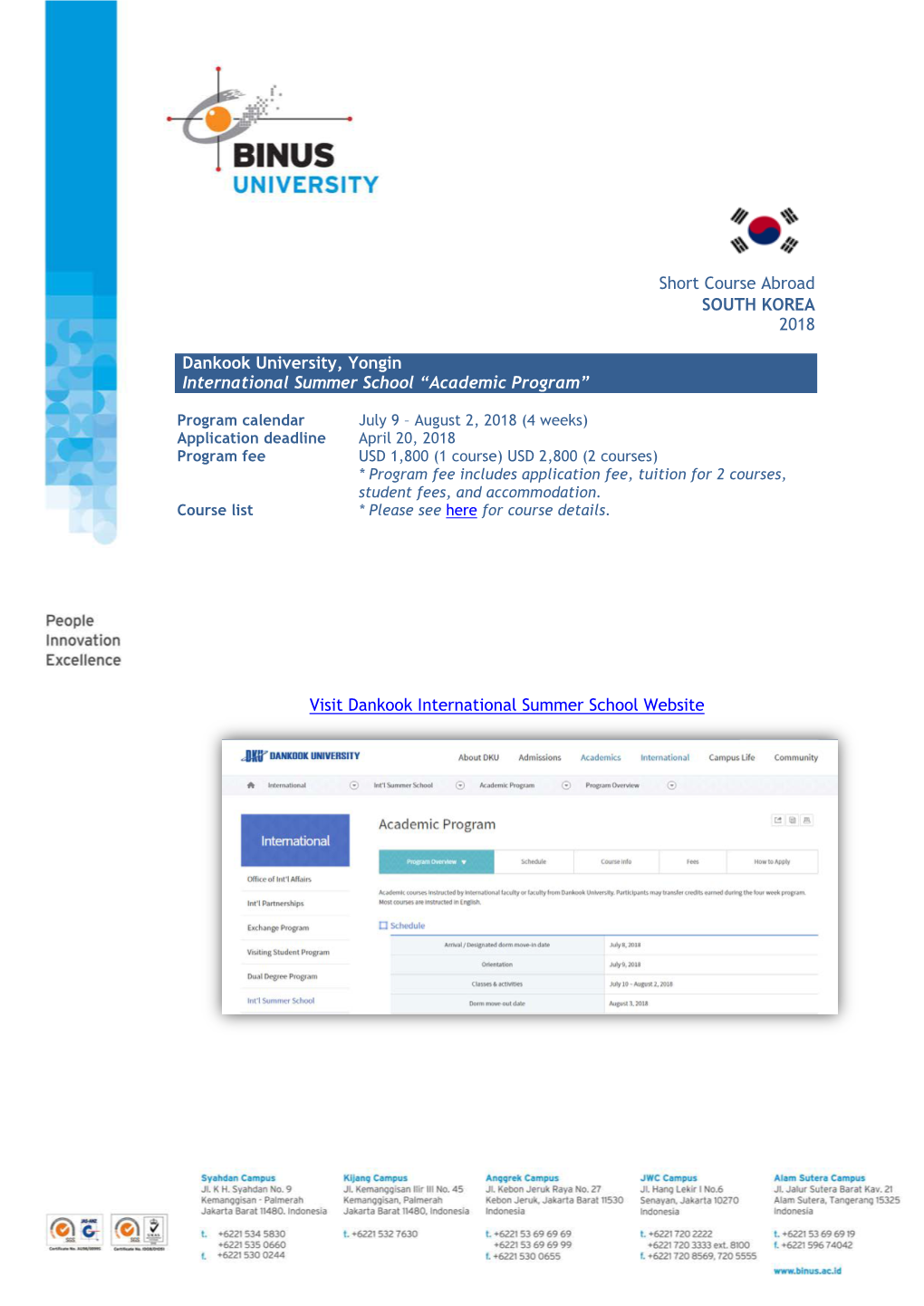 Short Course Abroad SOUTH KOREA 2018 Dankook University, Yongin