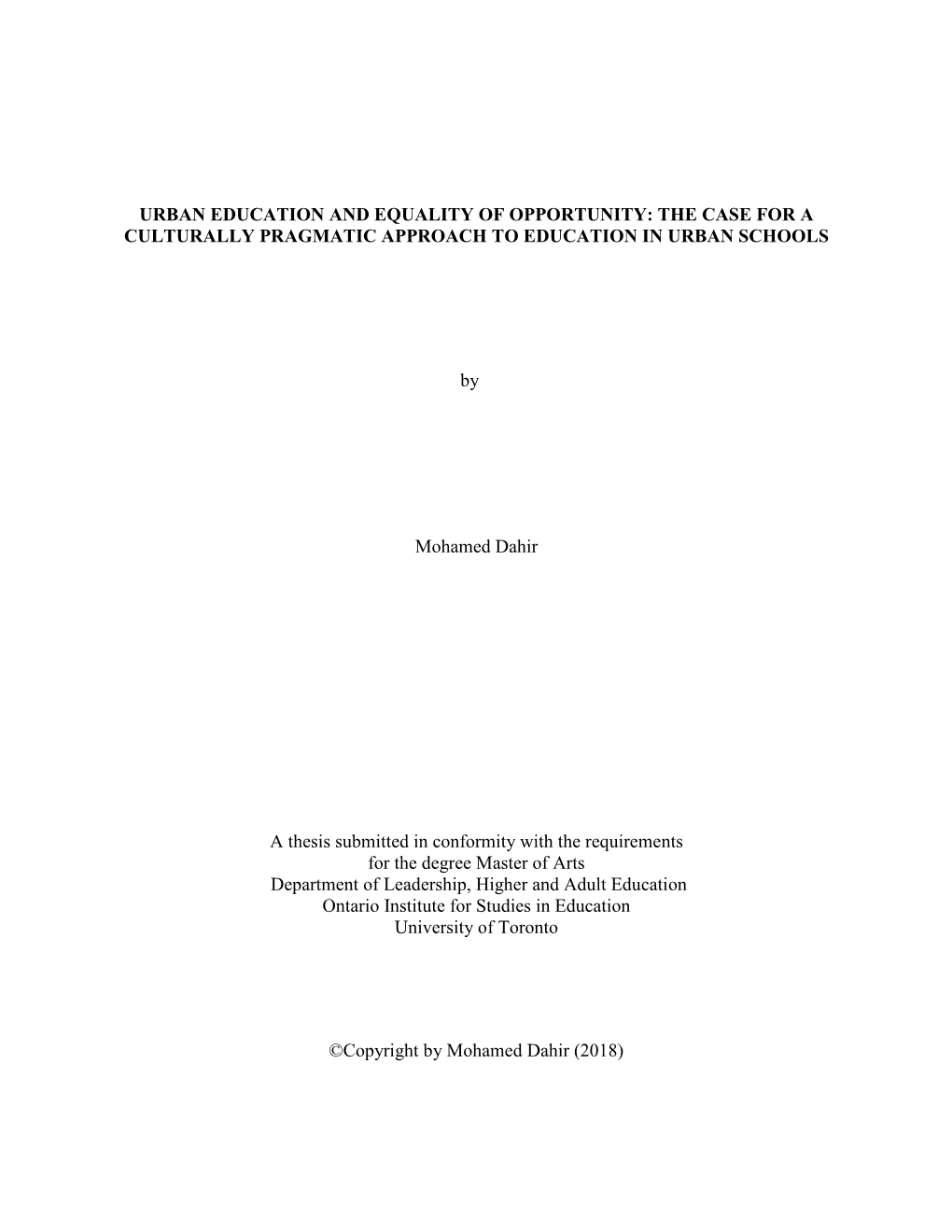 Urban Education and Equality of Opportunity: the Case for a Culturally Pragmatic Approach to Education in Urban Schools