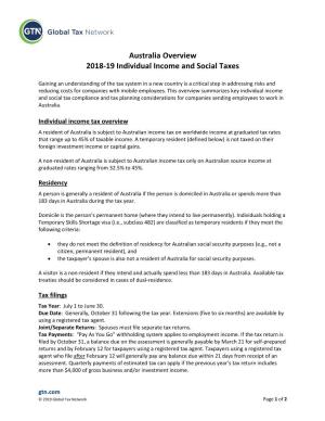 Australia Overview 2018-19 Individual Income and Social Taxes