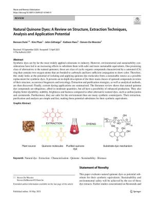 Natural Quinone Dyes: a Review on Structure, Extraction Techniques, Analysis and Application Potential