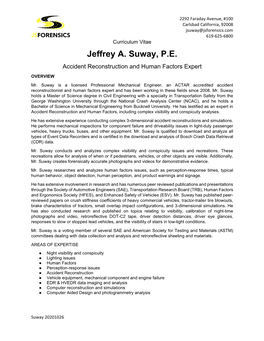 Jeffrey A. Suway, P.E. Accident Reconstruction and Human Factors Expert