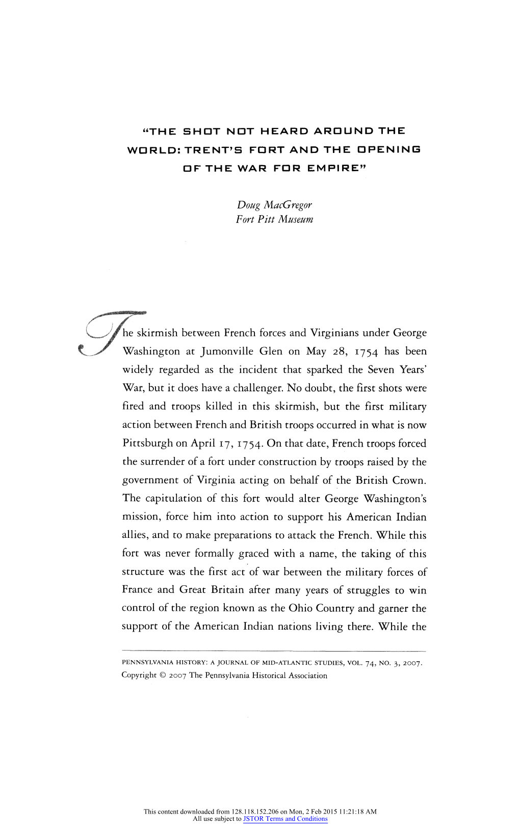 Trent's Fort and the Opening of the War for Empire