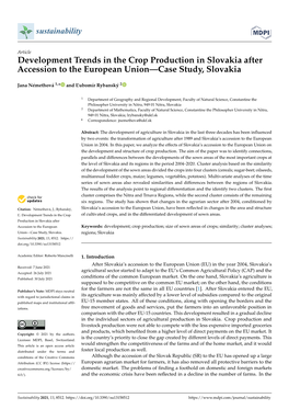 Development Trends in the Crop Production in Slovakia After Accession to the European Union—Case Study, Slovakia
