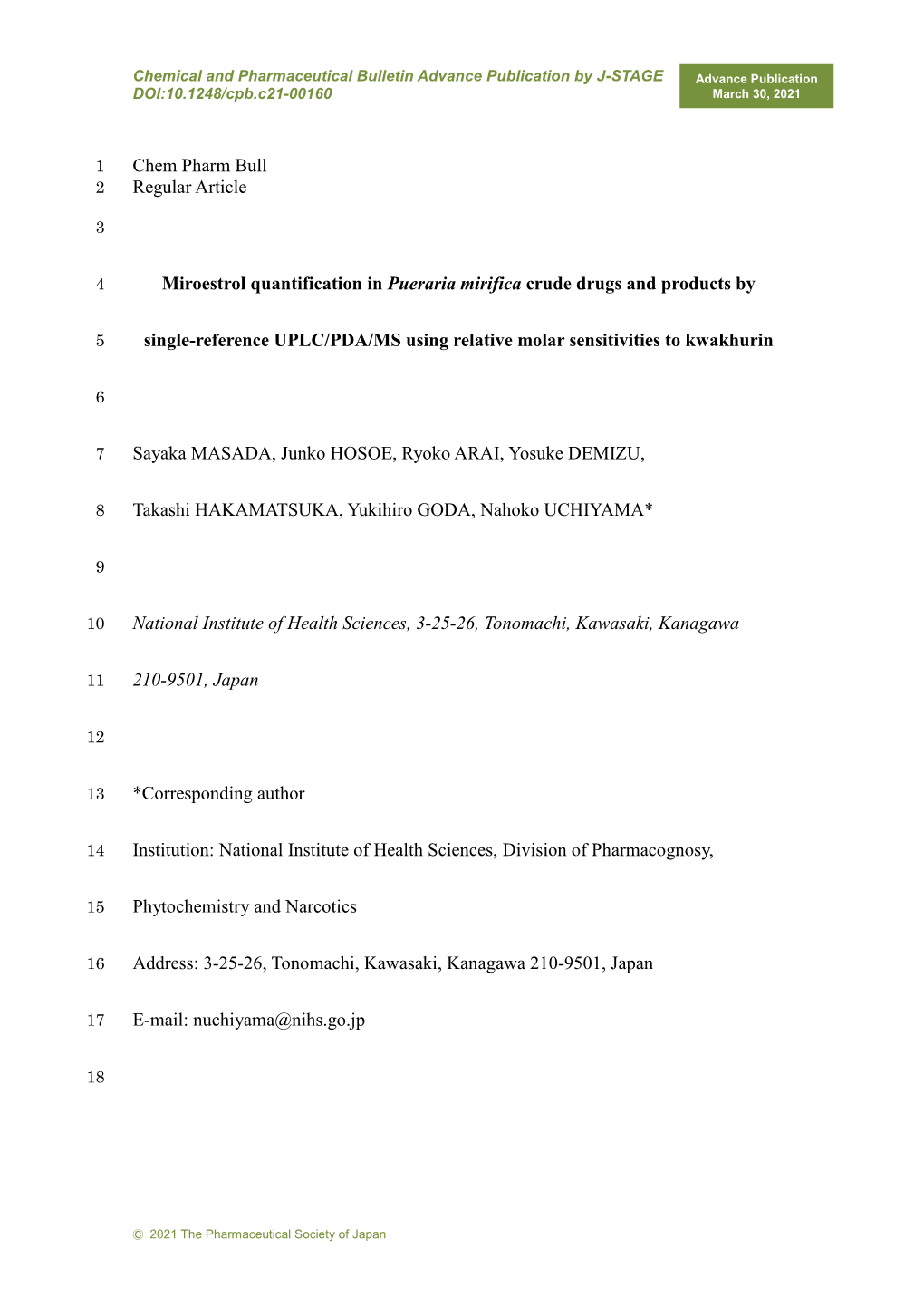 Chem Pharm Bull Regular Article Miroestrol Quantification in Pueraria