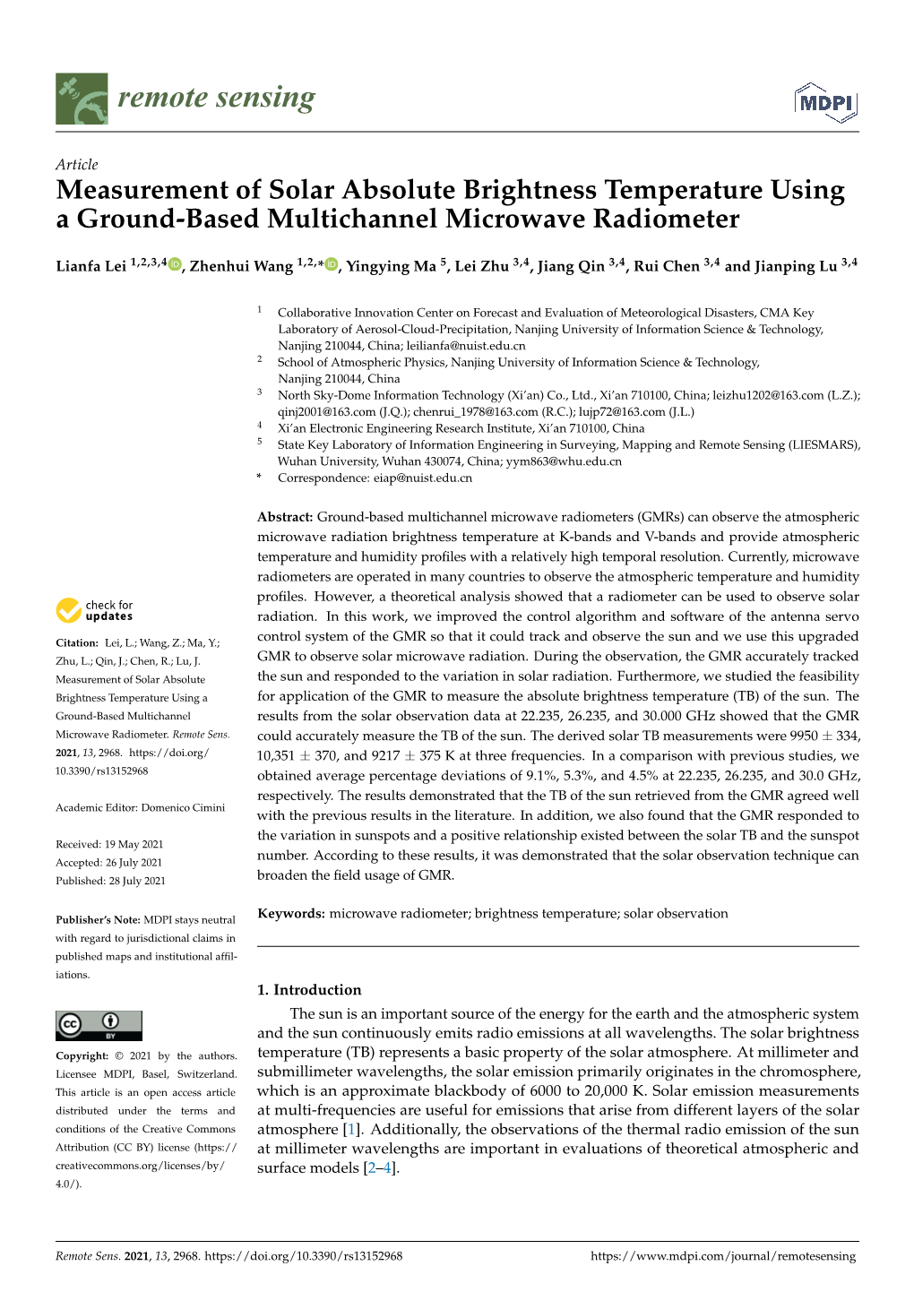 Measurement of Solar Absolute Brightness Temperature Using a Ground-Based Multichannel Microwave Radiometer