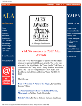 2002 Alex Awards