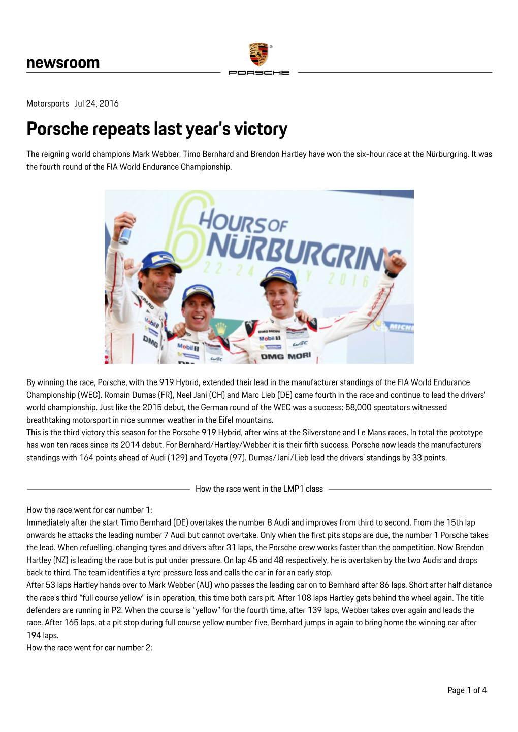 Porsche Repeats Last Year's Victory