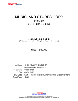MUSICLAND STORES CORP Filed by BEST BUY CO INC