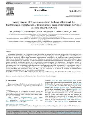 A New Species of Tetralophodon from the Linxia Basin and The