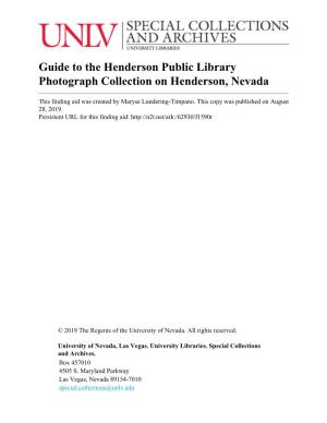 Guide to the Henderson Public Library Photograph Collection on Henderson, Nevada