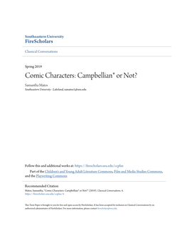 Comic Characters: Campbellian* Or Not? Samantha Matos Southeastern University - Lakeland, Samatos1@Seu.Edu