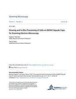 Growing and In-Situ Processing of Cells on BEEM Capsule Caps for Scanning Electron Microscopy