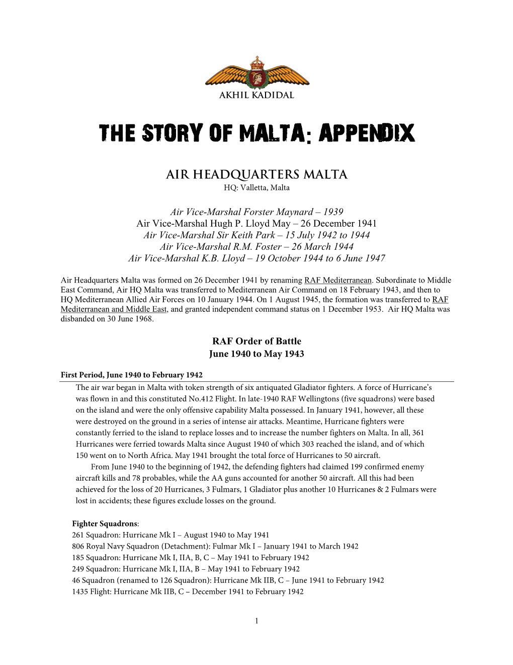 The Story of Malta: Appendix