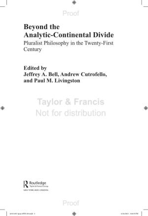 Beyond the Analytic-Continental Divide Pluralist Philosophy in the Twenty-First Century