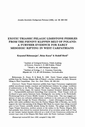 Exotic Triassic Pelagic Limestone Pebbles from the Pieniny Klippen Belt of Poland: a Further Evidence for Early Mesozoic Rifting in West Carpathians