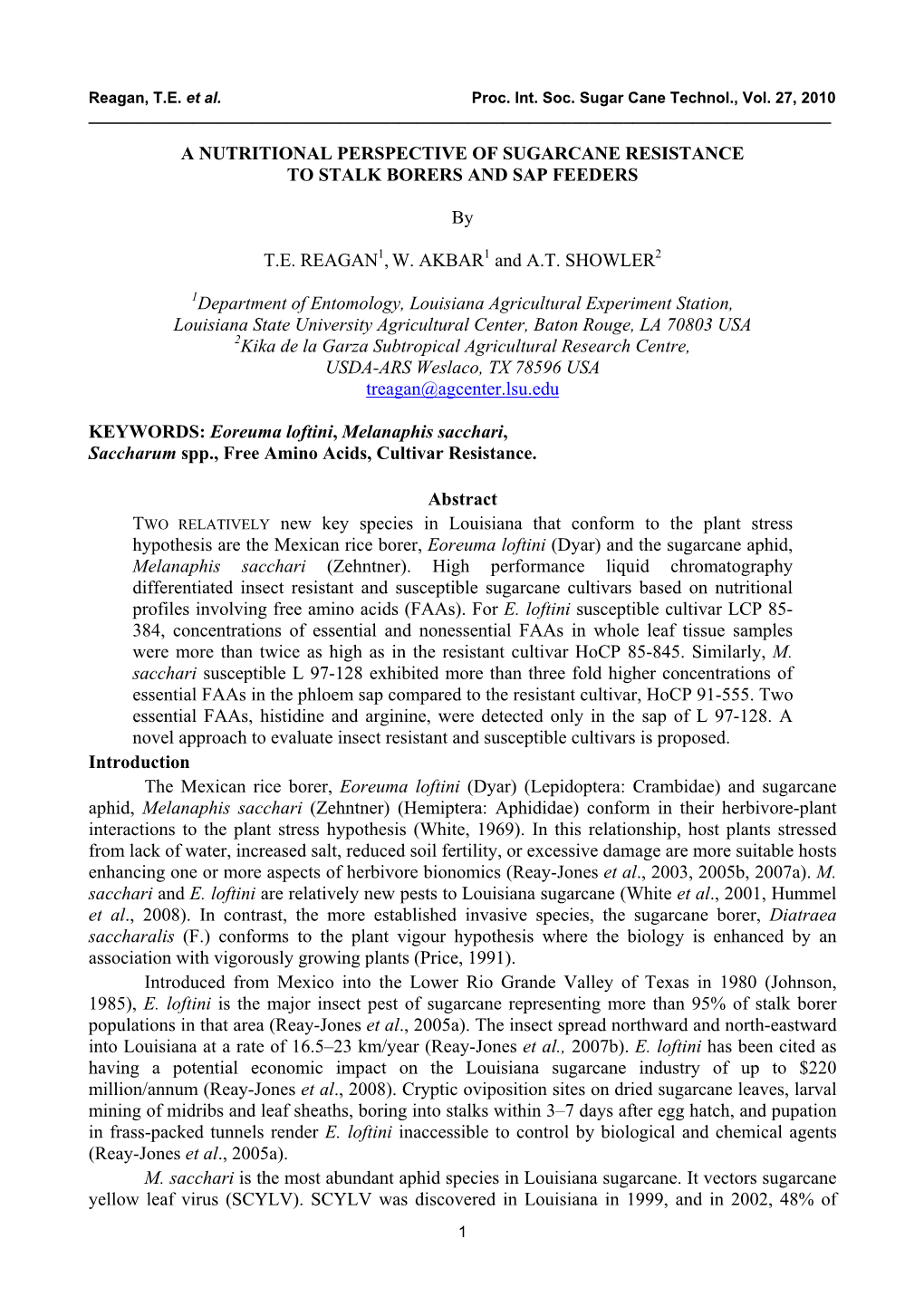 A Nutritional Perspective of Sugarcane Resistance to Stalk Borers and Sap Feeders