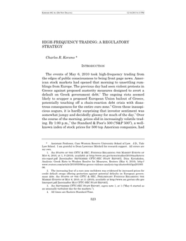 High-Frequency Trading: a Regulatory Strategy