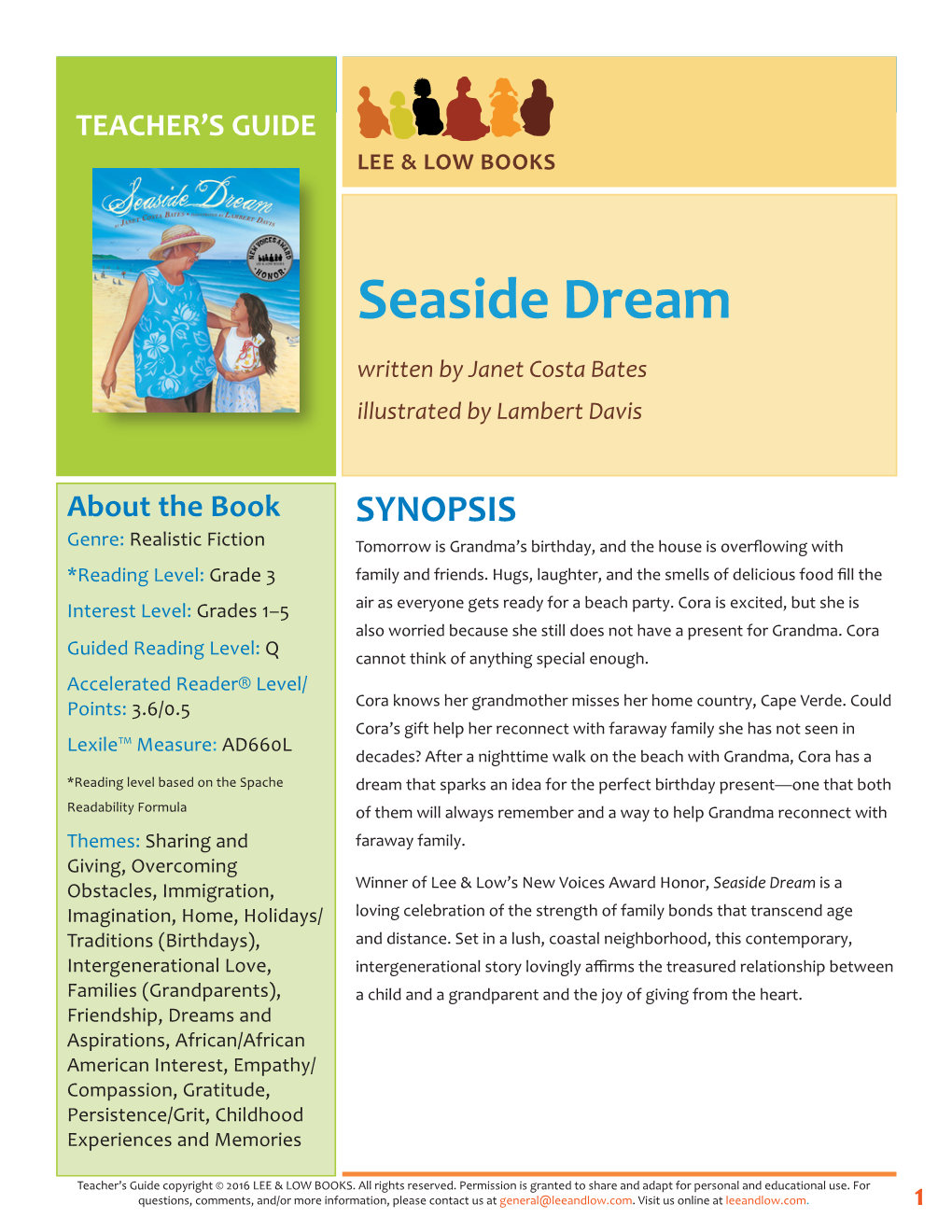 Seaside Dream LEE & LOW BOOKS TEACHER’S GUIDE LEE & LOW BOOKS