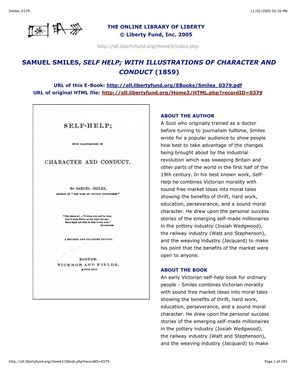 Samuel Smiles, Self Help; with Illustrations of Character and Conduct (1859)