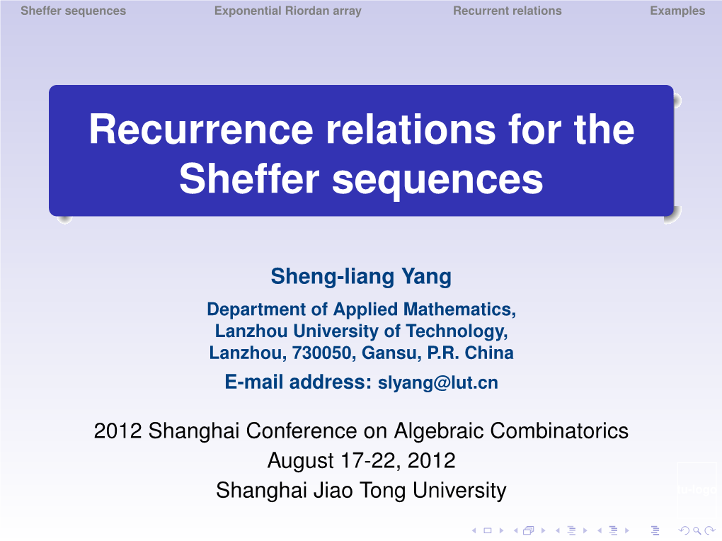 Recurrence Relations for the Sheffer Sequences