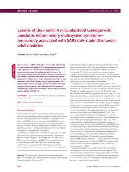 A Misunderstood Teenager with Paediatric Inflammatory Multisystem Syndrome – Temporarily Associated with SARS-Cov-2 Admitted Under Adult Medicine
