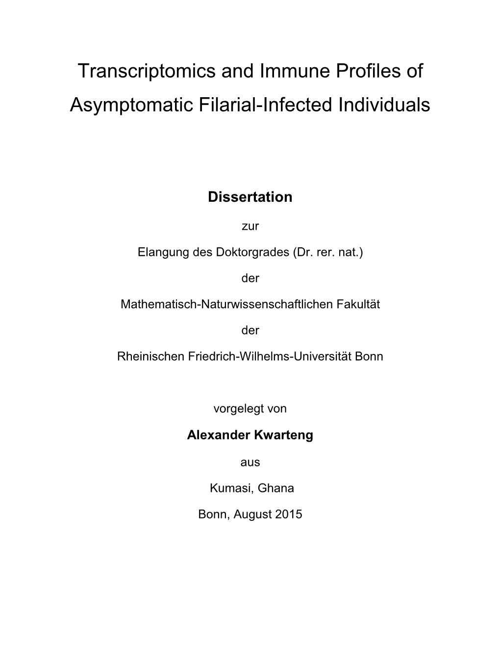 Transcriptomics and Immune Profiles of Asymptomatic Filarial-Infected Individuals