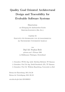 Quality Goal Oriented Architectural Design and Traceability for Evolvable Software Systems