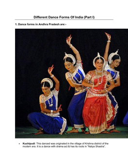 Different Dance Forms of India (Part I)