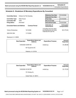 Schedule G Batch Processed Using the IECDB Web Reporting System on 10/20/2006 05:52:16 Consultant Expenditures