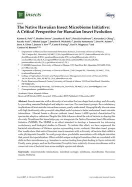 The Native Hawaiian Insect Microbiome Initiative: a Critical Perspective for Hawaiian Insect Evolution