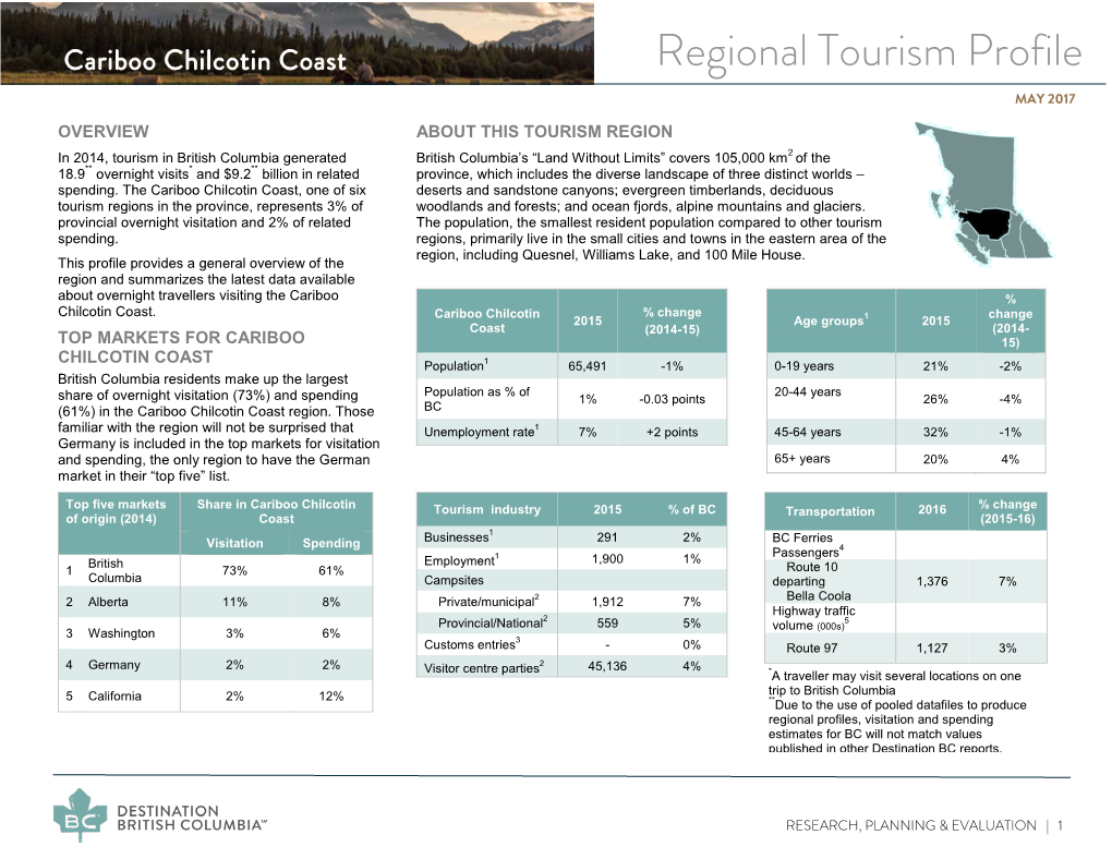 Cariboo Chilcotin Coast Regional Tourism Profile