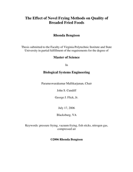 The Effect of Novel Frying Methods on Quality of Breaded Fried Foods