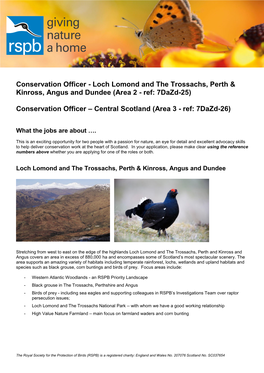 Conservation Officer - Loch Lomond and the Trossachs, Perth & Kinross, Angus and Dundee (Area 2 - Ref: 7Dazd-25)