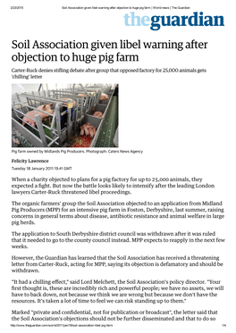 Soil Association Given Libel Warning After Objection to Huge Pig Farm | World News | the Guardian