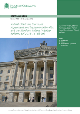 A Fresh Start: the Stormont Agreement and Implementation Plan and the Northern Ireland (Welfare Reform) 2015-16 [Bill 99]