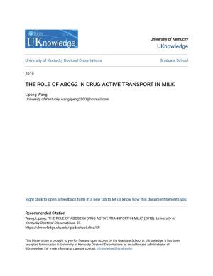 The Role of Abcg2 in Drug Active Transport in Milk