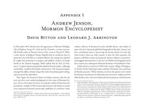 Appendix 1 Andrew Jenson, Mormon Encyclopedist Davis Bitton and Leonard J