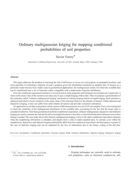Ordinary Multigaussian Kriging for Mapping Conditional Probabilities of Soil Properties
