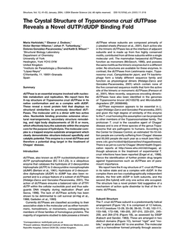 The Crystal Structure of Trypanosoma Cruzi Dutpase Reveals a Novel Dutp/Dudp Binding Fold