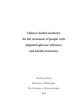 Chinese Herbal Medicine for the Treatment of People with Impaired Glucose Tolerance and Insulin Resistance
