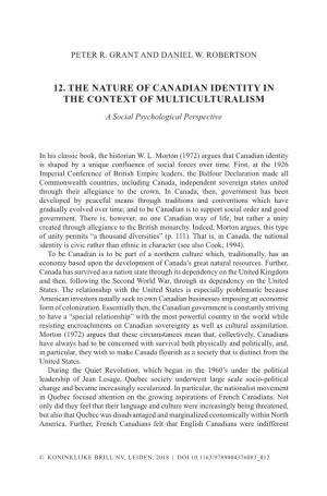 12. the Nature of Canadian Identity in the Context of Multiculturalism