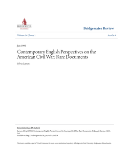 Contemporary English Perspectives on the American Civil War: Rare Documents Sylvia Larson