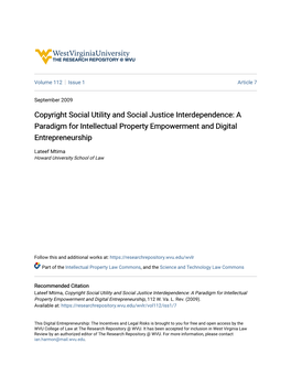 Copyright Social Utility and Social Justice Interdependence: a Paradigm for Intellectual Property Empowerment and Digital Entrepreneurship