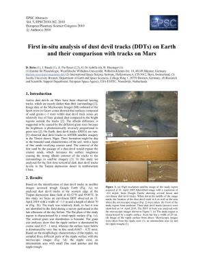 First In-Situ Analysis of Dust Devil Tracks (Ddts) on Earth and Their Comparison with Tracks on Mars