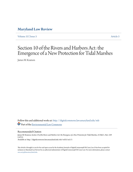 Section 10 of the Rivers and Harbors Act: the Emergence of a New Protection for Tidal Marshes James M