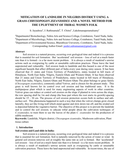 Mitigation of Landslide in Nilgiris District Using a Grass Chrysopogon Zizanioides and a Novel Method for the Upliftment of Tribal Women Folk